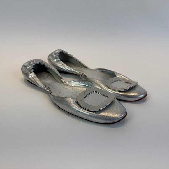 Roger Vivier Silver Leather Ballerina D'orsay with Buckle, EU 40 - Picture 6 of 16